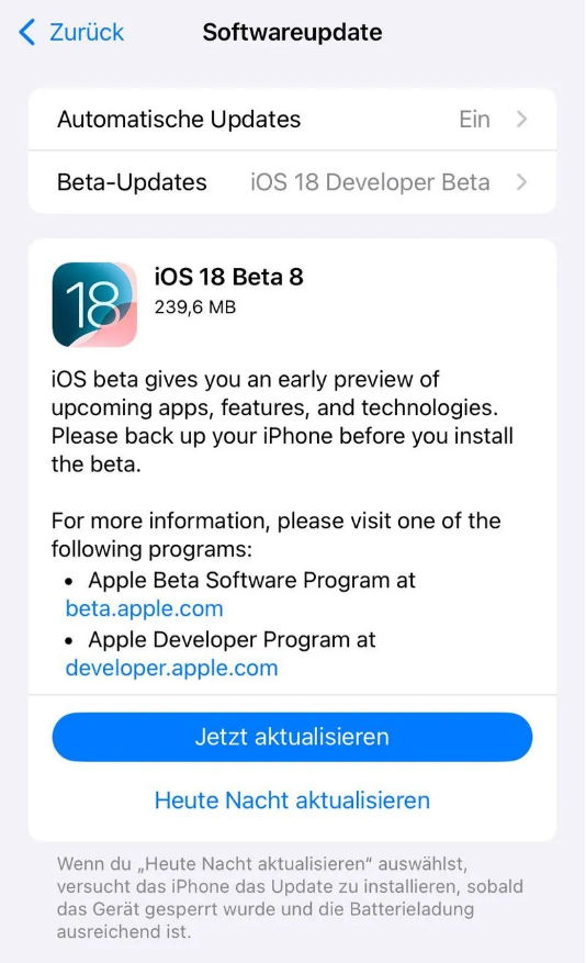 普洱苹果手机维修分享苹果 iOS / iPadOS 18 开发者预览版 Beta 8 发布 